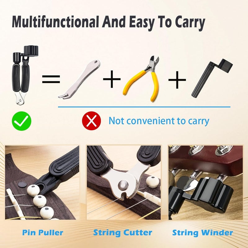 Junlego 14Pcs Acoustic Guitar Bridge Pins String Pegs Guitar Saddle Nut With 3-In-1 Pin Puller Remover Guitar String Winder And Cutter Guitar Parts Accessories Replacement Tools Kits（white+black） - Image 5